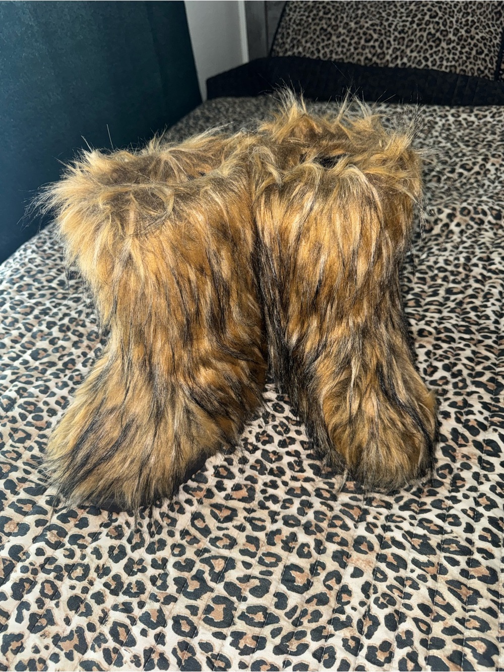Faux Fur Booties in Golden Brown - Women's Cozy Winter Shoes